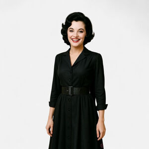Kono Vintage Belted Black Long Sleeve Dress Size 3-4 - Deadstock